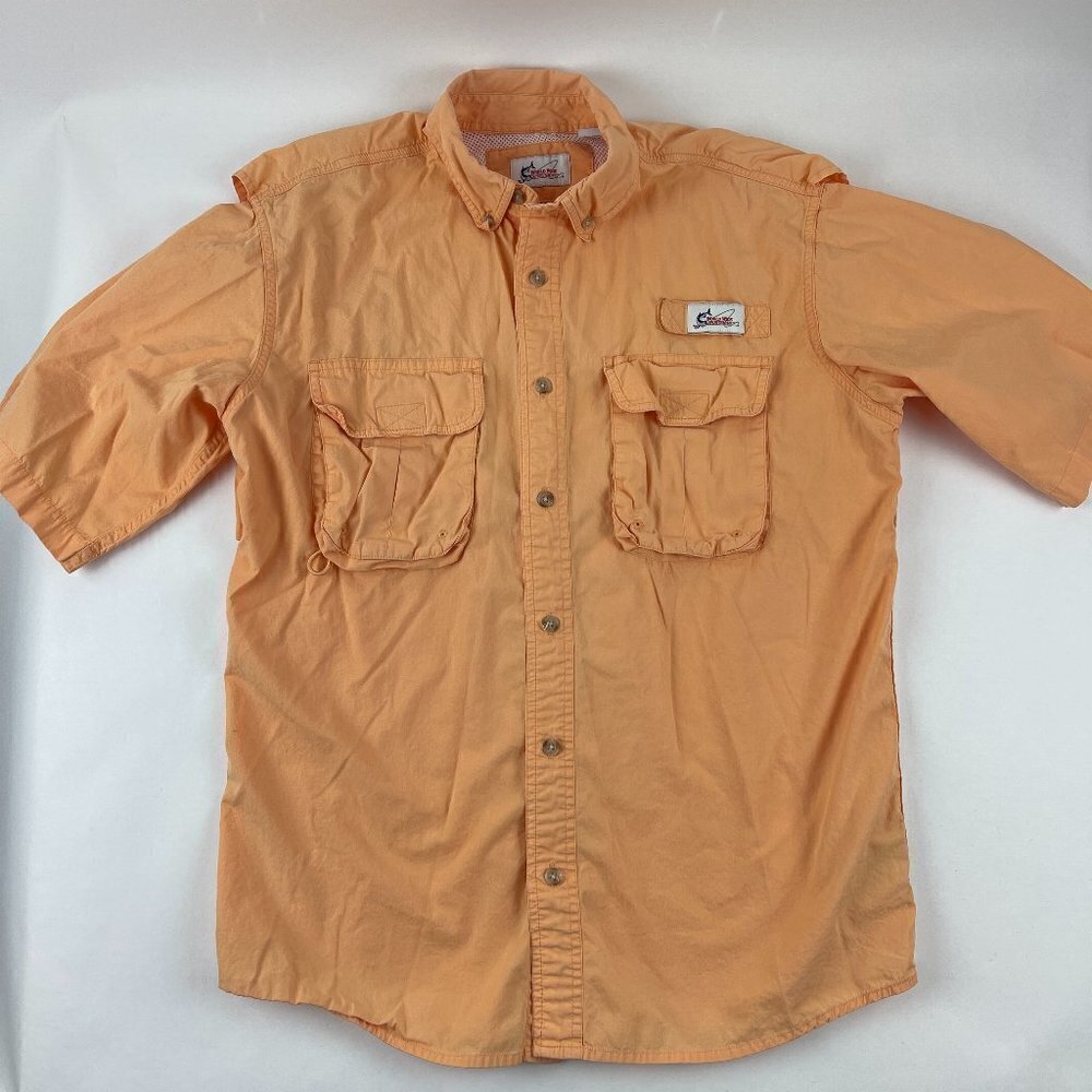 World Wide Sportsman Shirt Mens Medium Fishing Short Sleeve Pockets Orange
